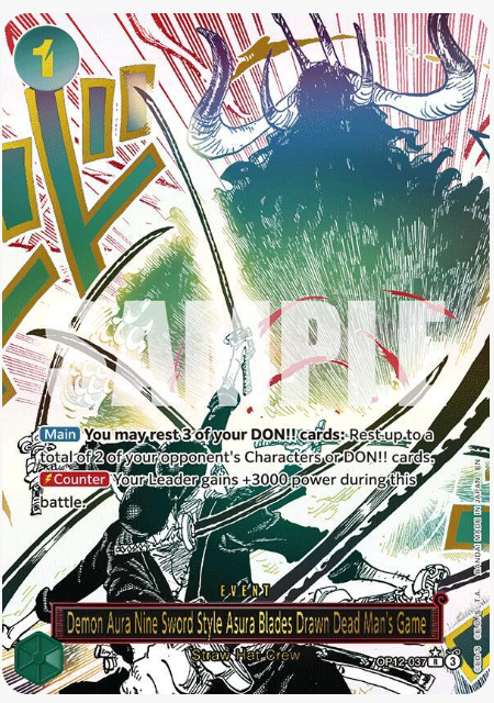One Piece Legacy of the Master Demon Aura Nine Sword Style Asura Blades Drawn Dead Man's Game (Alternate Art) (EN) OP12-037