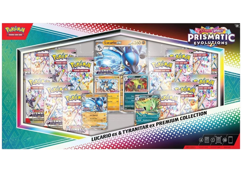 Pokémon Prismatic evolution Lucario ex & Tyranitar ex-Premium Collection Box (EN)
